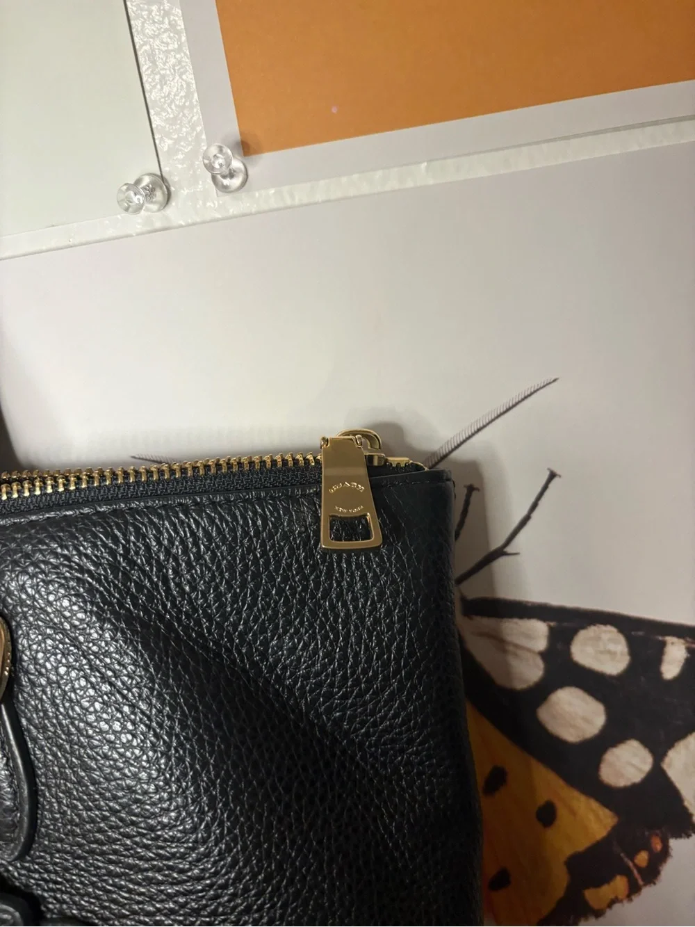 Coach Black Pebbled Leather Shoulder Tote with Gold Accents